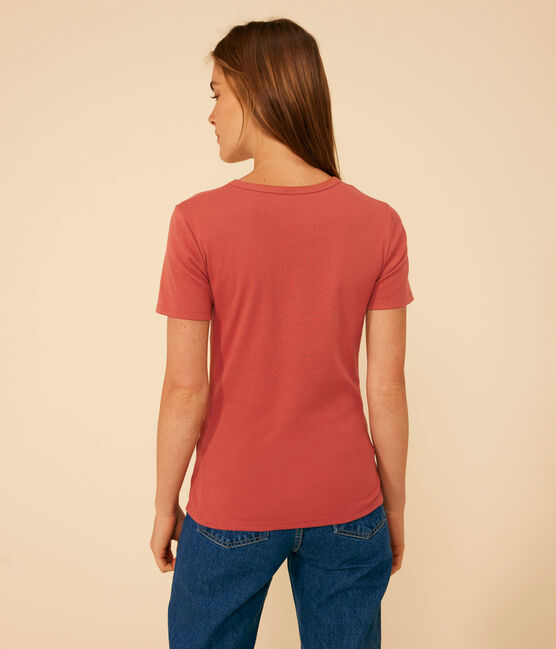 Damen-T-Shirt L'Iconique mit V-Ausschnitt aus Baumwolle, unifarben braun FAMEUX