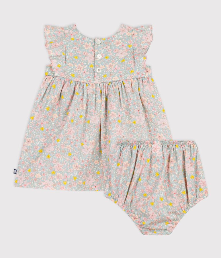 Kurz&auml;rmeliges Babykleid aus Baumwolle und dazu passender Bloomer mit Blumenmuster SPRAY/ MULTICO