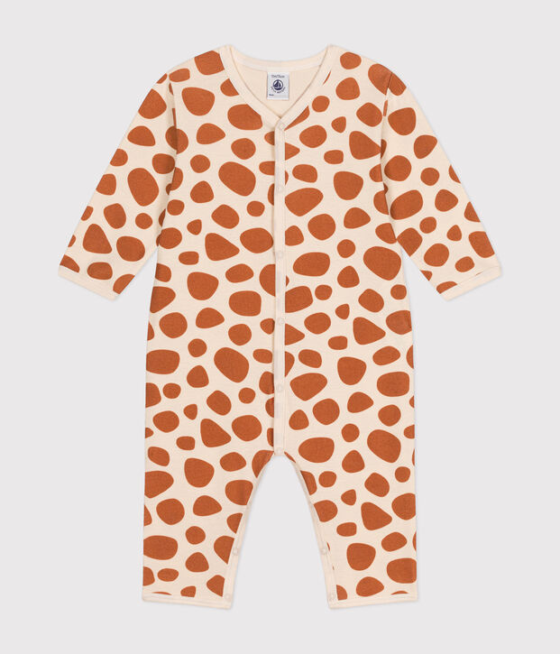 Baby-Strampler ohne F&uuml;&szlig;e aus Baumwolle mit Giraffenmotiv naturfarben/braun