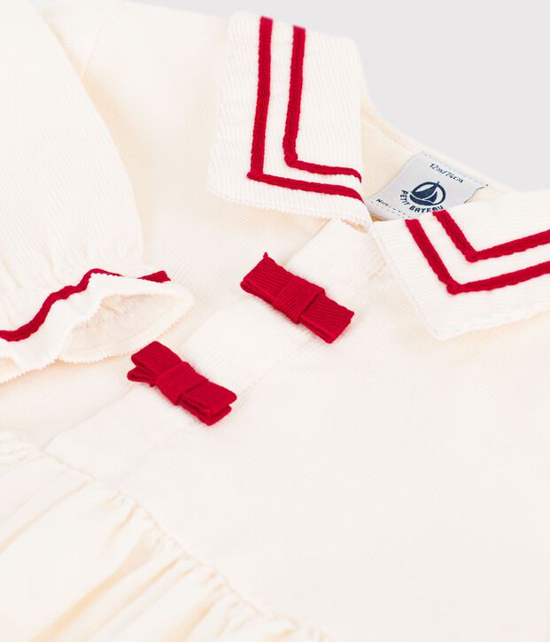 Lang&auml;rmeliges Baby-Kleid aus einfarbigem Fein-Cord MILK