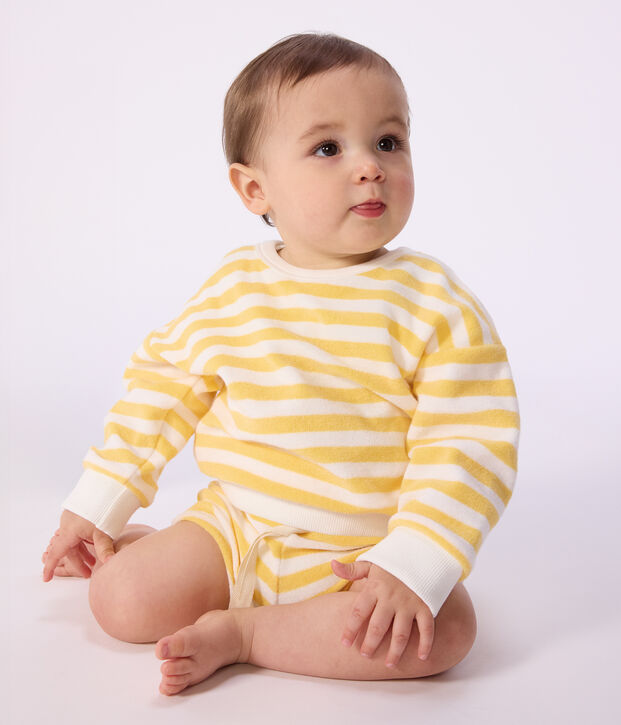 Baby-Sweatshirt aus Baumwolle mit Streifen gelb/weiss