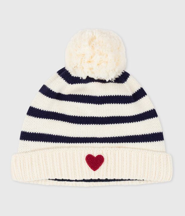 Baby-Strickm&uuml;tze mit Streifen und Fleece-Futter blau/blau