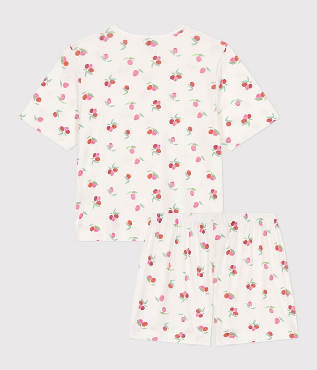 Damen-Kurzpyjama aus Baumwolle mit Frucht-Motiv weiss/vielfarbig