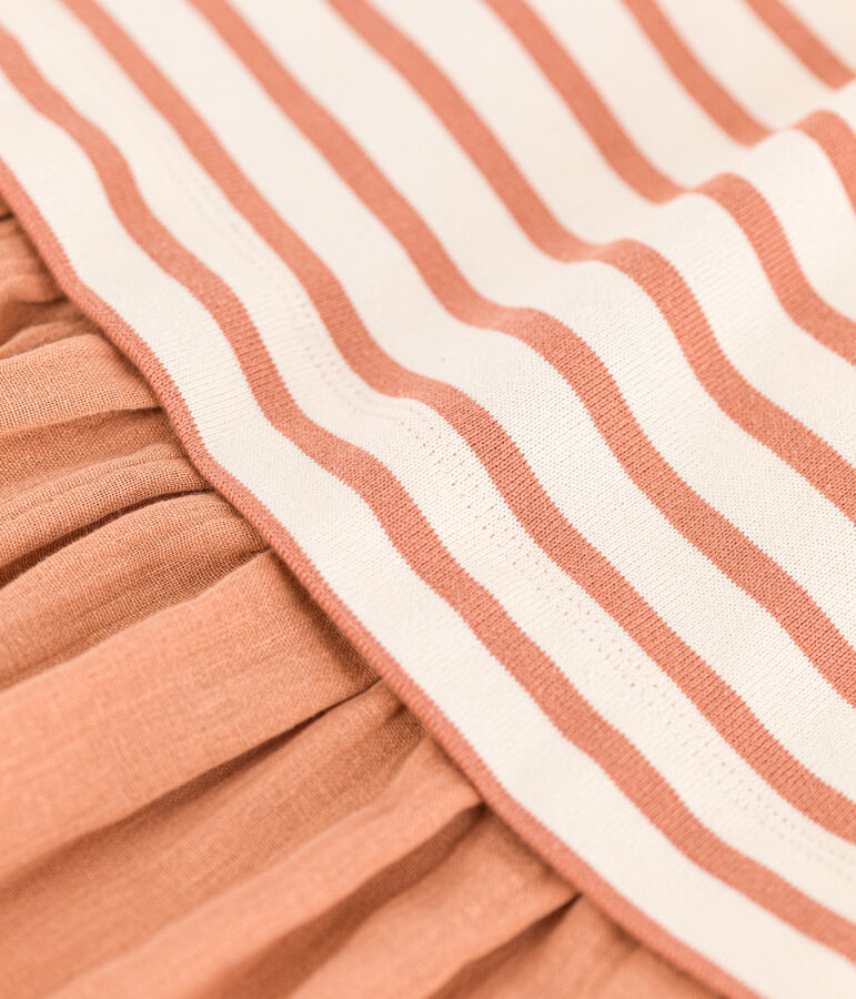 Kinder-Kleid aus dicker Baumwolle und Musselin-Stoff f&uuml;r M&auml;dchen naturfarben/rosa