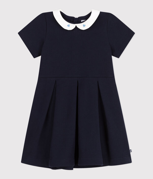 Kurz&auml;rmeliges Kinder-Kleid aus einfarbiger Baumwolle blau