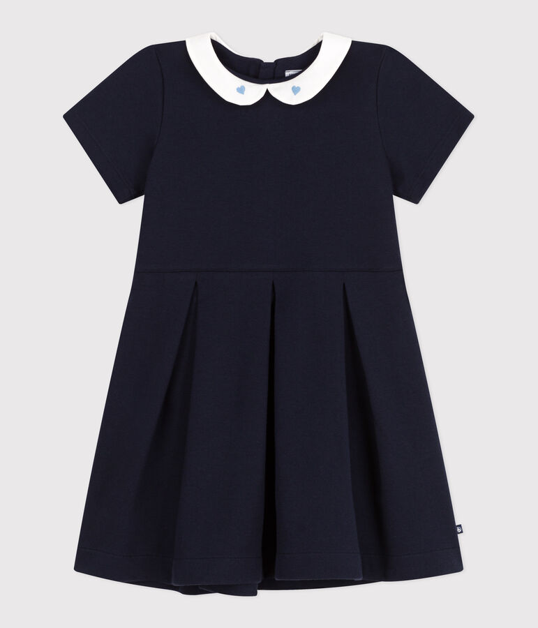Kurz&auml;rmeliges Kinder-Kleid aus einfarbiger Baumwolle blau