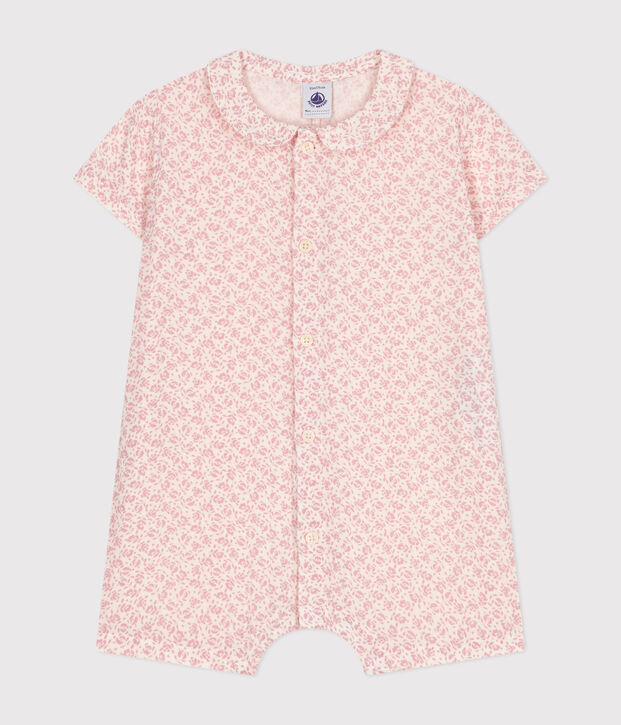 Baby-Kurzoverall aus Musselin naturfarben/rosa