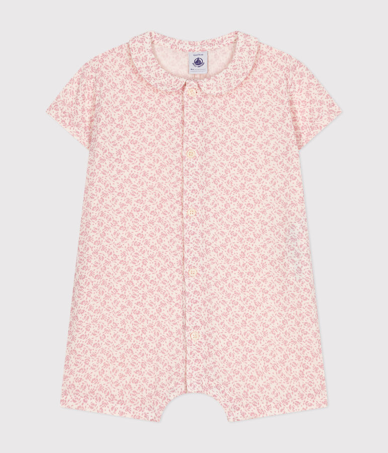 Baby-Kurzoverall aus Musselin naturfarben/rosa