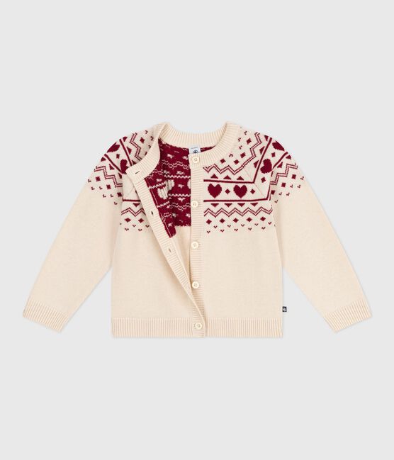 Kinder-Cardigan aus Wolle und Baumwolle mit Jacquard-Muster naturfarben AVALANCHE/ AMARANTE