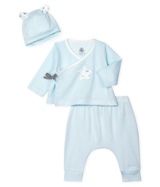Dreiteiliges Baby-Geschenkset aus Rippstrick grün AMANDIER/weiss MARSHMALLOW