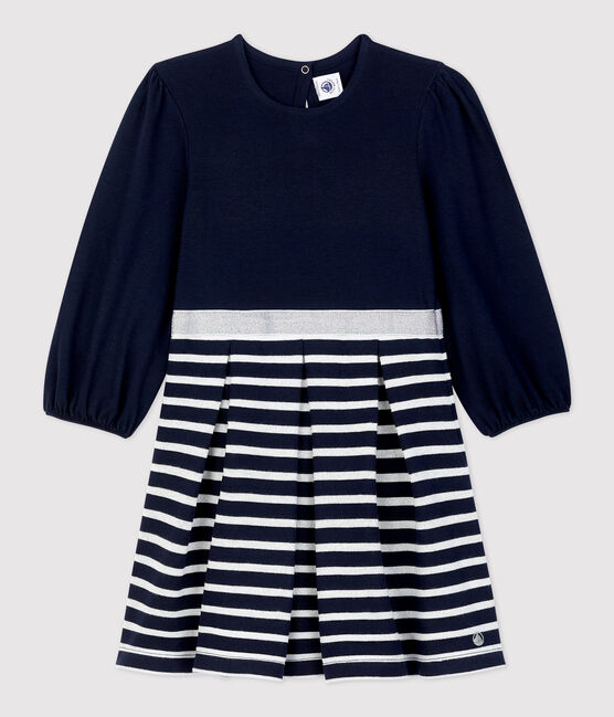 Kinderkleid aus Baumwolle für Mädchen blau SMOKING/ MARSHMALLOW ARGENT BRILLANT