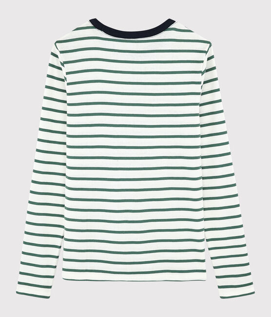 Damen-T-Shirt aus Baumwolle mit Rundhalsausschnitt weiss MARSHMALLOW/grün VALLEE