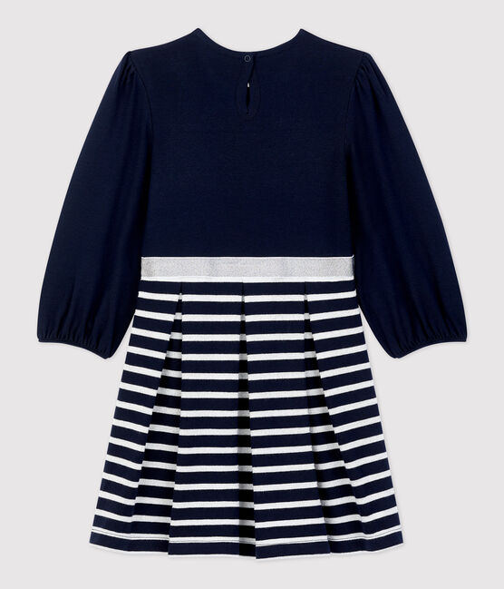 Kinderkleid aus Baumwolle für Mädchen blau SMOKING/ MARSHMALLOW ARGENT BRILLANT