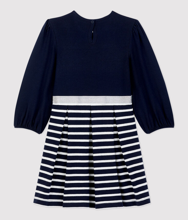 Kinderkleid aus Baumwolle f&uuml;r M&auml;dchen blau SMOKING/ MARSHMALLOW ARGENT BRILLANT