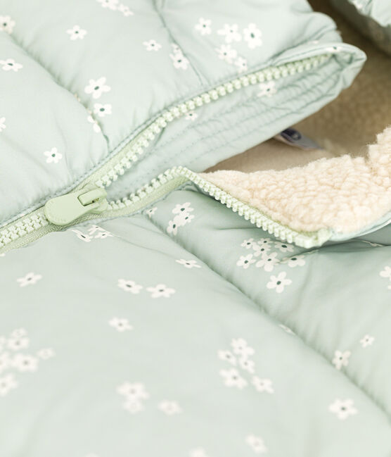 Kinder-Winterjacke mit einrollbarer Kapuze für Mädchen grün HERBIER/weiss MULTICO