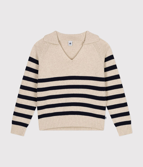 Damen-Pullover aus Wolle und Baumwolle weiss AVALANCHE/blau SMOKING