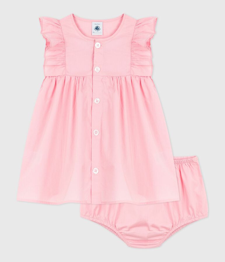 Schlichtes Babykleid und Pumphose aus Baumwolle rosa