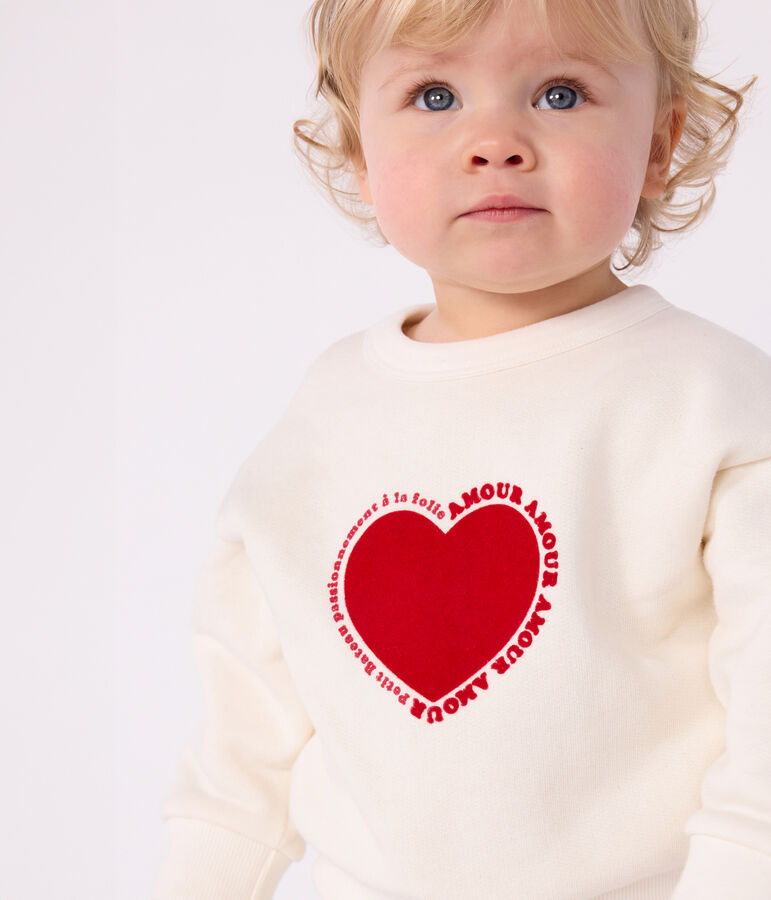 Baby-Sweatshirt aus Baumwolle mit Herzmotiv naturfarben