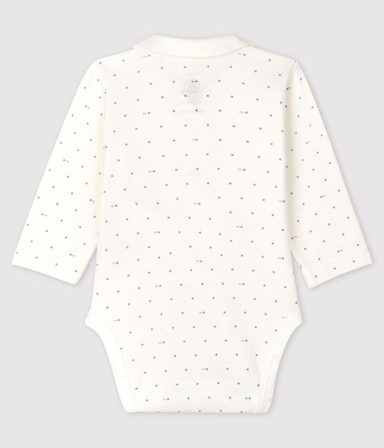 Langärmeliger Baby-Body weiss MARSHMALLOW/blau ACIER