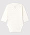 Langärmeliger Baby-Body weiss MARSHMALLOW/blau ACIER