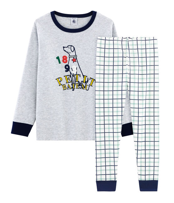 Pyjama aus Doppeljersey und Rippstrick für kleine Jungen weiss MARSHMALLOW/weiss MULTICO