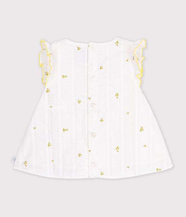 &Auml;rmellose Baby-Bluse aus Baumwolle mit Blumenmuster weiss/gr&uuml;n