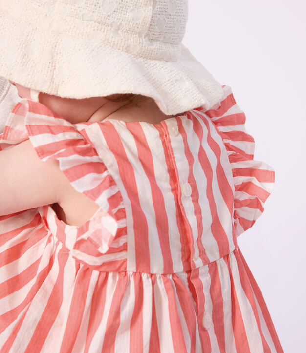 &Auml;rmelloses Baby-Kleid aus Baumwolle und dazu passender Bloomer mit Streifen rosa/weiss