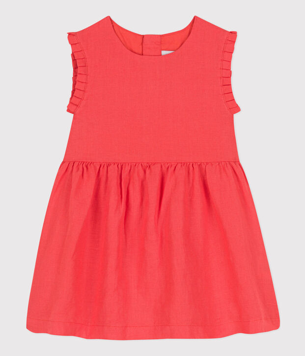 &Auml;rmelloses Babykleid aus Leinen orange