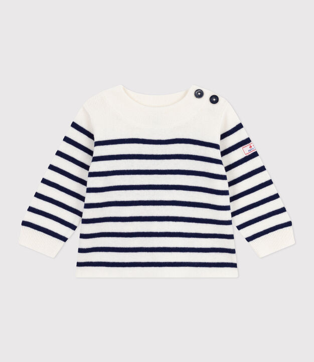 Baby-Pullover im Marine-Look aus Wolle und Baumwolle mit Streifen blau/blau