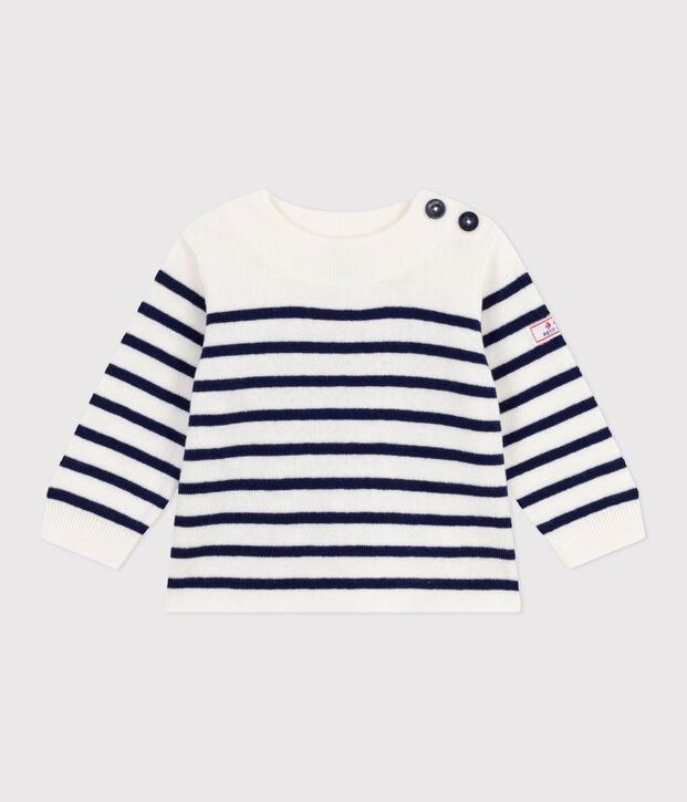 Baby-Pullover im Marine-Look aus Wolle und Baumwolle mit Streifen blau/blau