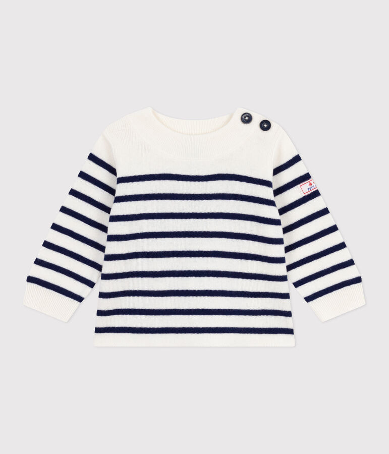 Baby-Pullover im Marine-Look aus Wolle und Baumwolle mit Streifen blau/blau