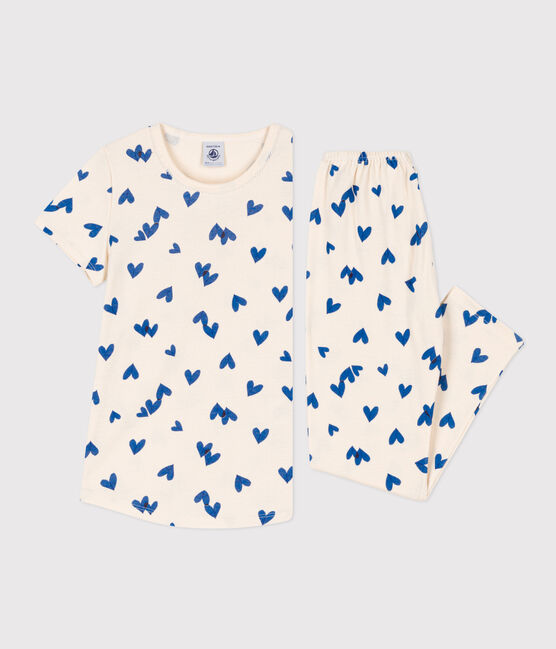 Kurzärmeliger Kinderpyjama aus Baumwolle für Mädchen weiss AVALANCHE/ MULTICO