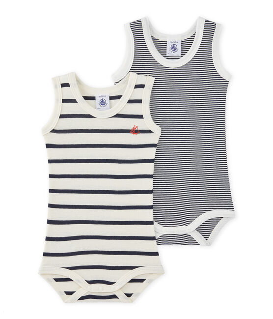 Ärmellose Baby-Jungen-Bodys mit Streifenmuster im 2er-Set weiss LOT