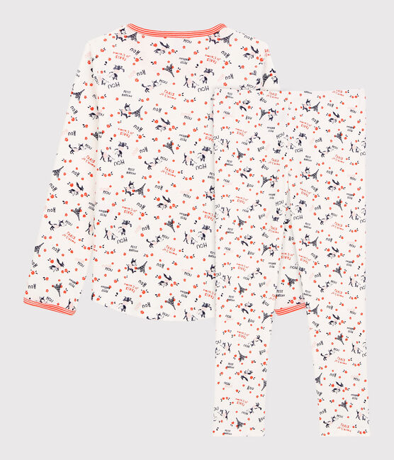 Kinderpyjama aus Bio-Baumwolle mit Paris-Print für Mädchen weiss MARSHMALLOW/weiss MULTICO