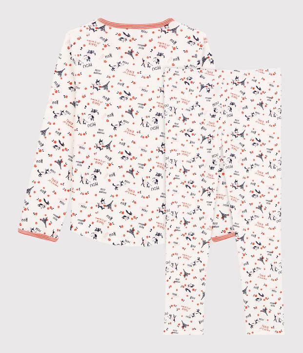 Kinderpyjama aus Bio-Baumwolle mit Paris-Print f&uuml;r M&auml;dchen weiss/vielfarbig