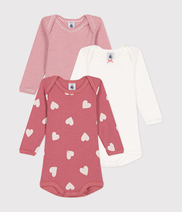 3er-Set lang&auml;rmelige Bodys aus Baumwolle mit Herzmotiv f&uuml;r Babys vielfarbig
