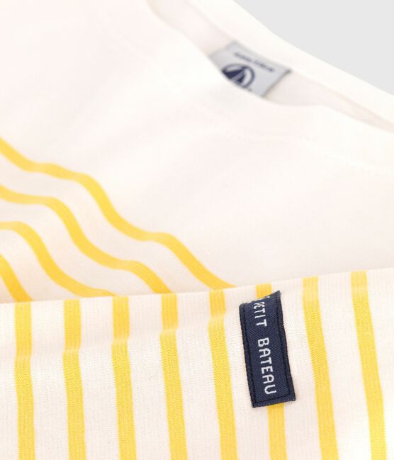 Langärmeliges Kinder-T-Shirt "Marinière" aus Baumwolle weiss MARSHMALLOW/ ORGE