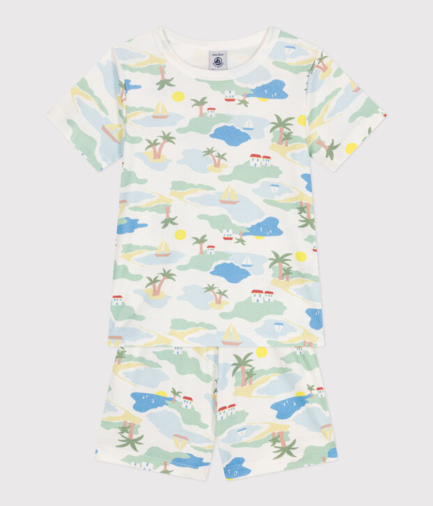 Kinder-Kurzpyjama aus bedruckter Baumwolle weiss/vielfarbig