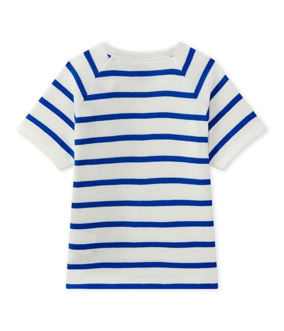 Baby-Jungen-Kurzarmshirt weiss MARSHMALLOW/blau PERSE