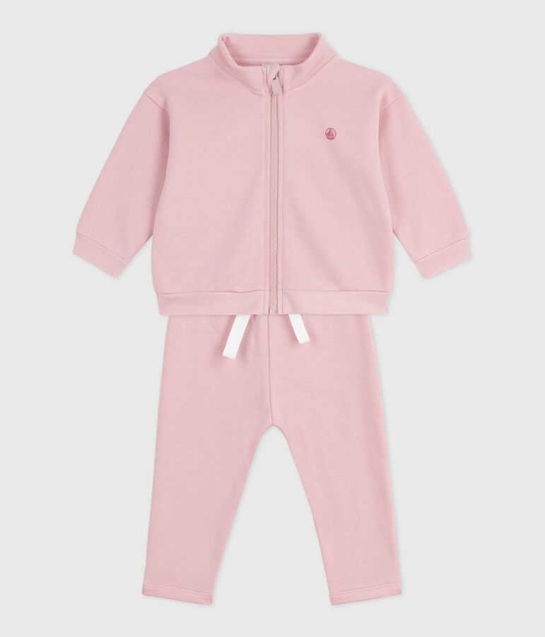 Baby-Set Sweatshirt und Hose aus einfarbiger Baumwolle rosa