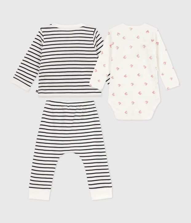 3-teiliges Baby-Set mit Matrosenstreifen und Body mit Schiff-Motiv weiss/blau