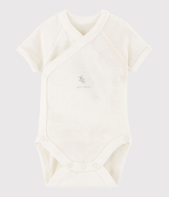 Kurzärmeliger Baby-Body in Wickelform Mädchen/Jungen weiss MARSHMALLOW