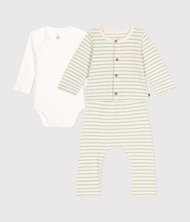 3er-Set aus Frottee Baby naturfarben/gr&uuml;n