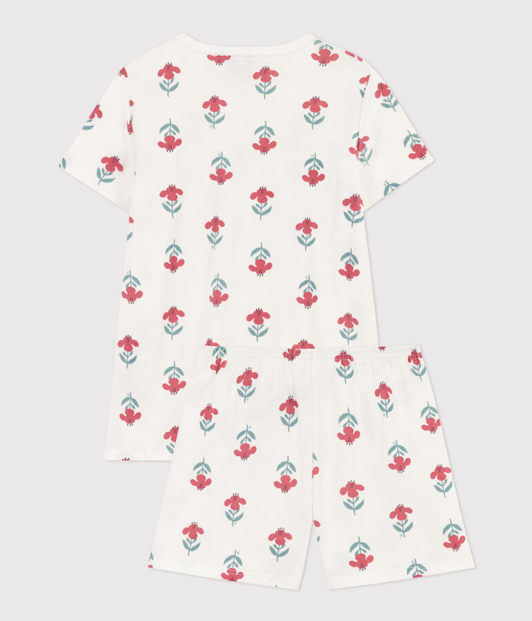 Kinder-Kurzpyjama aus Baumwolle mit Krone f&uuml;r M&auml;dchen weiss/vielfarbig