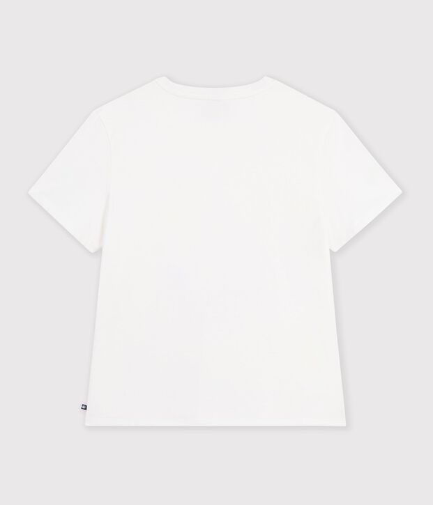 Kurzarm-T-Shirt aus Baumwolle f&uuml;r Damen mit Muster weiss