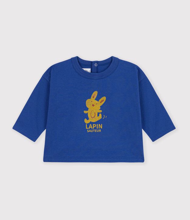 Lang&auml;rmeliges Baby T-Shirt aus einfarbiger Baumwolle mit Motiv blau