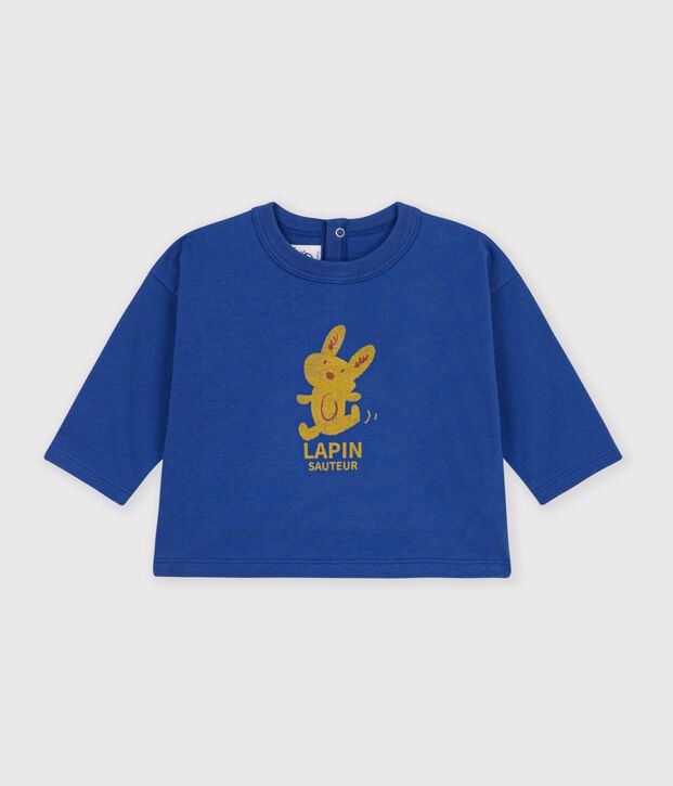 Lang&auml;rmeliges Baby T-Shirt aus einfarbiger Baumwolle mit Motiv blau