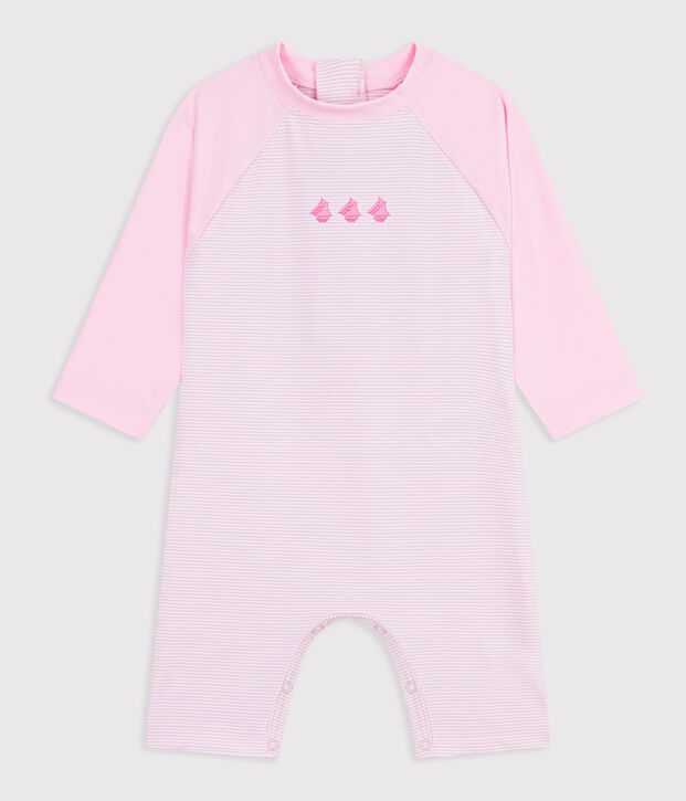 Baby Bade-Overall mit UV-Schutz rosa/weiss
