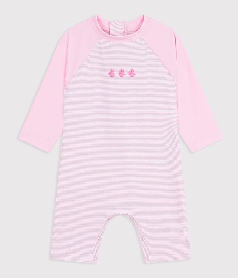 Baby Bade-Overall mit UV-Schutz rosa/weiss