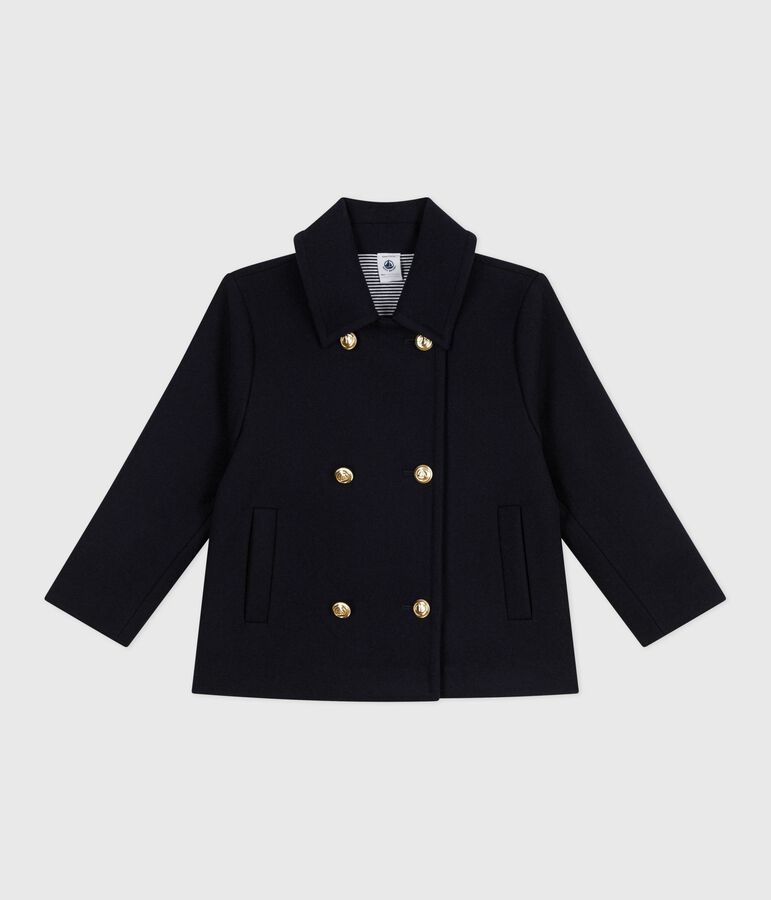 Kinder-Caban aus einfarbiger Schurwolle blau